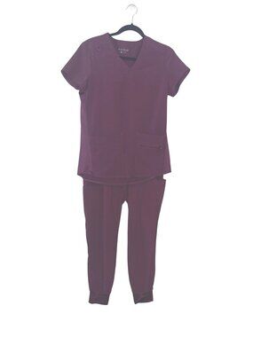 Med Couture Womens Wine Scrub Set Top & Jogger Pants Size S